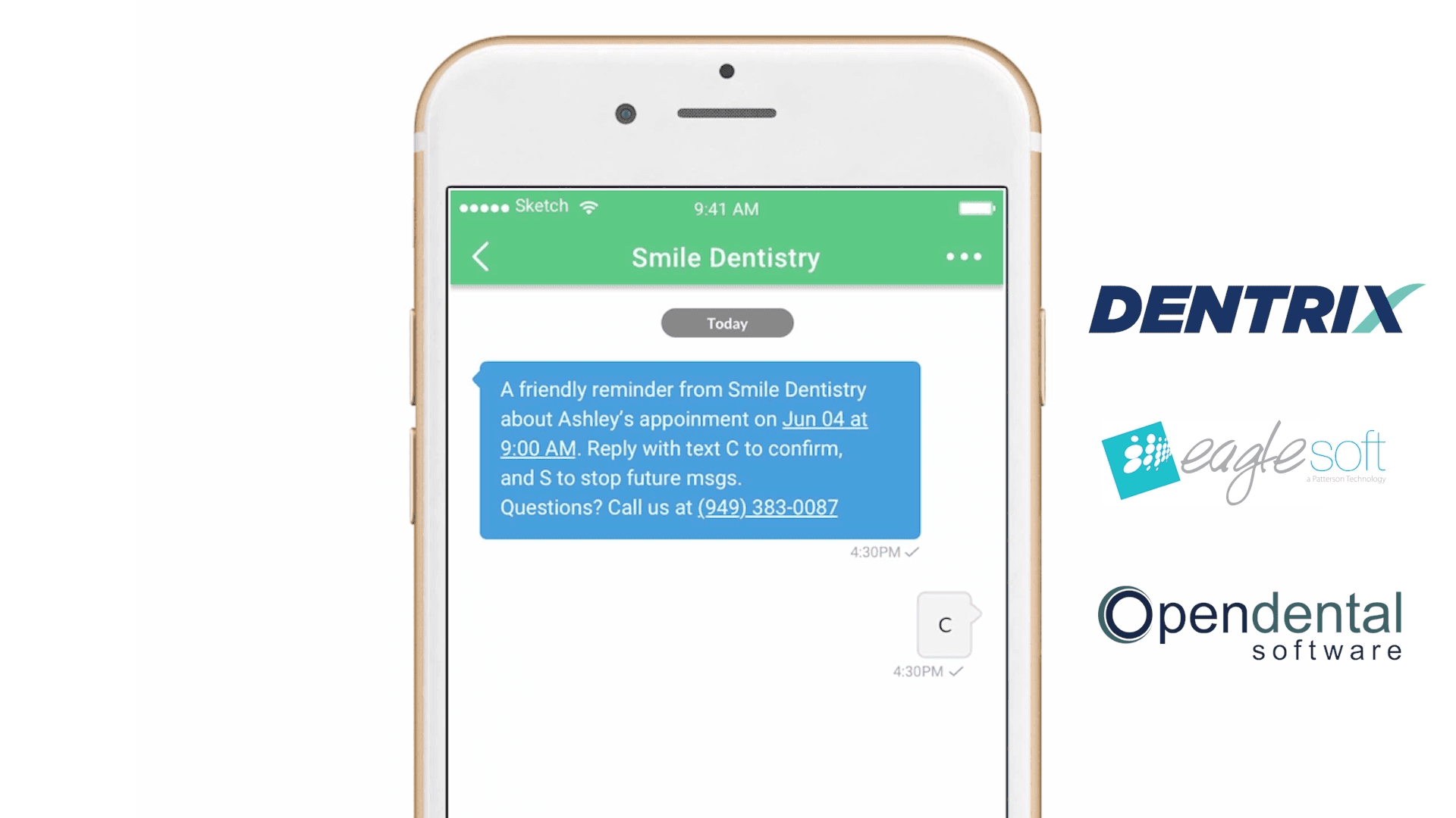 A patient confirming an appointment by text message