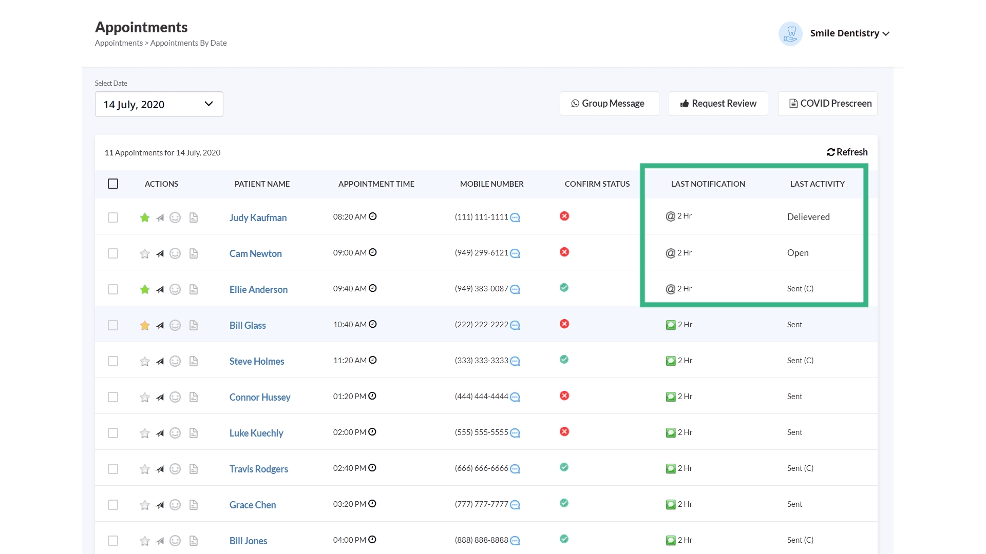 Email reminder delivery and open status