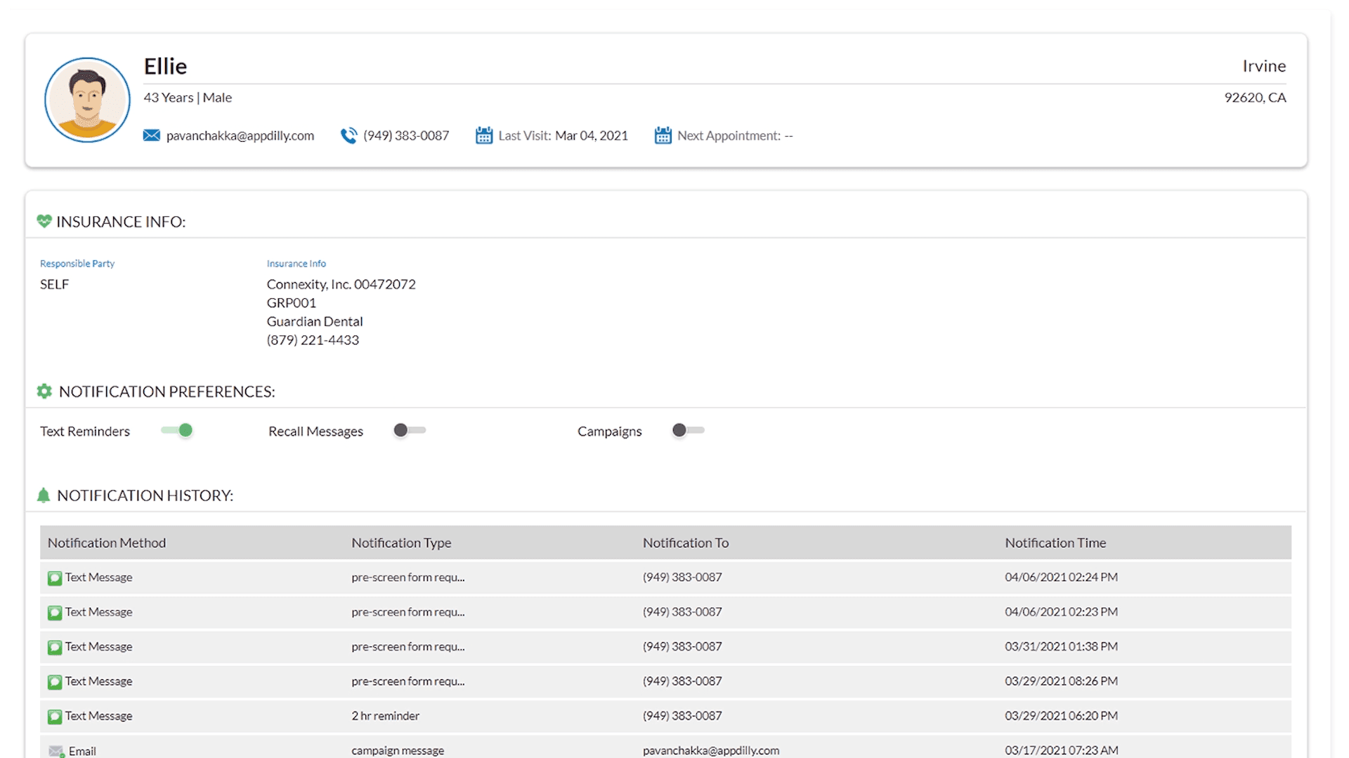 Complete patient message history