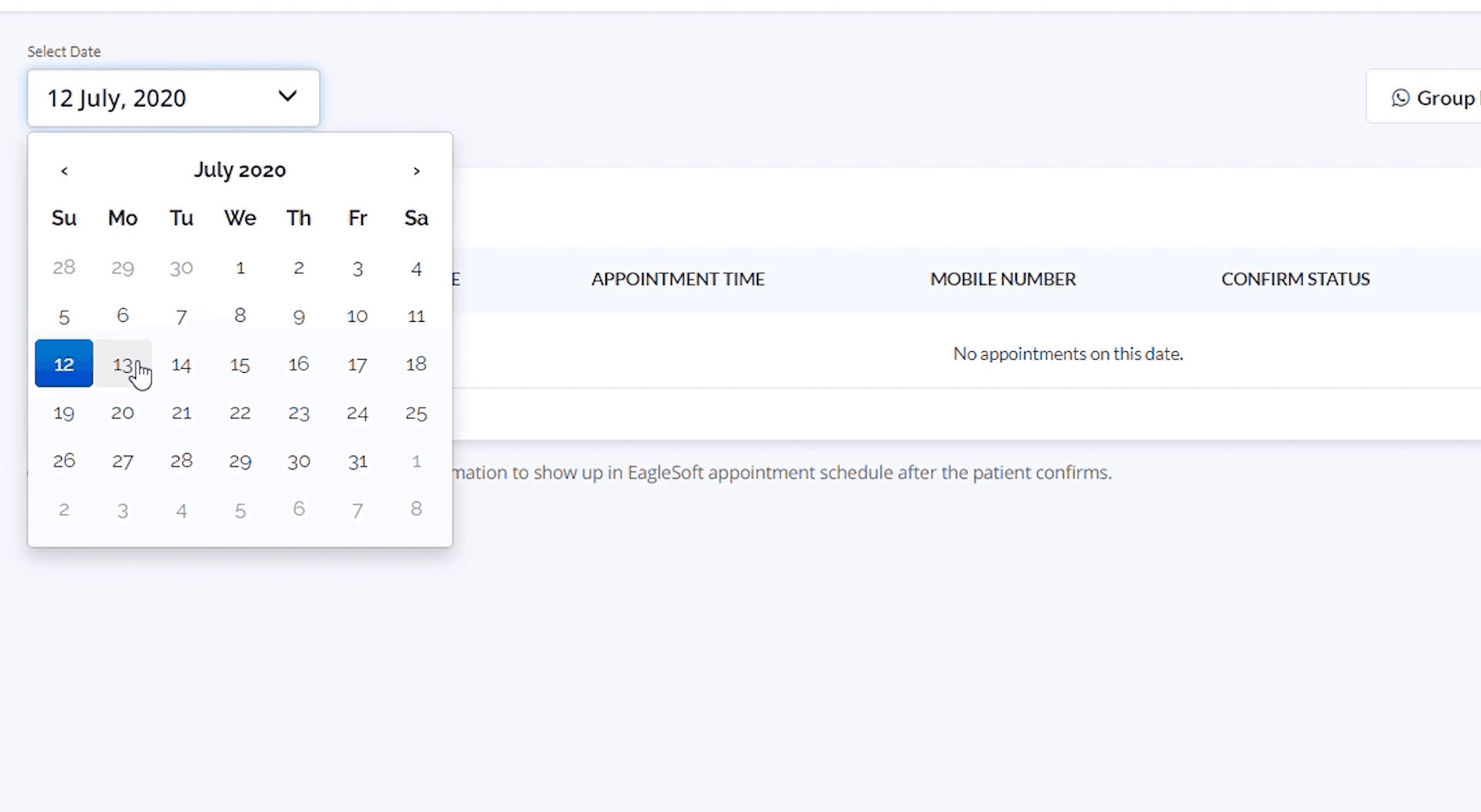 Selecting a specific appointment date