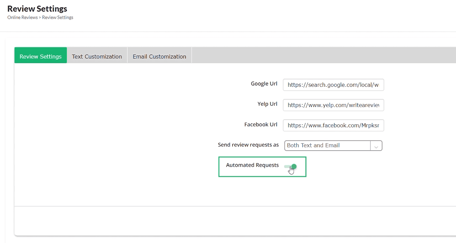Automated review requests enabled