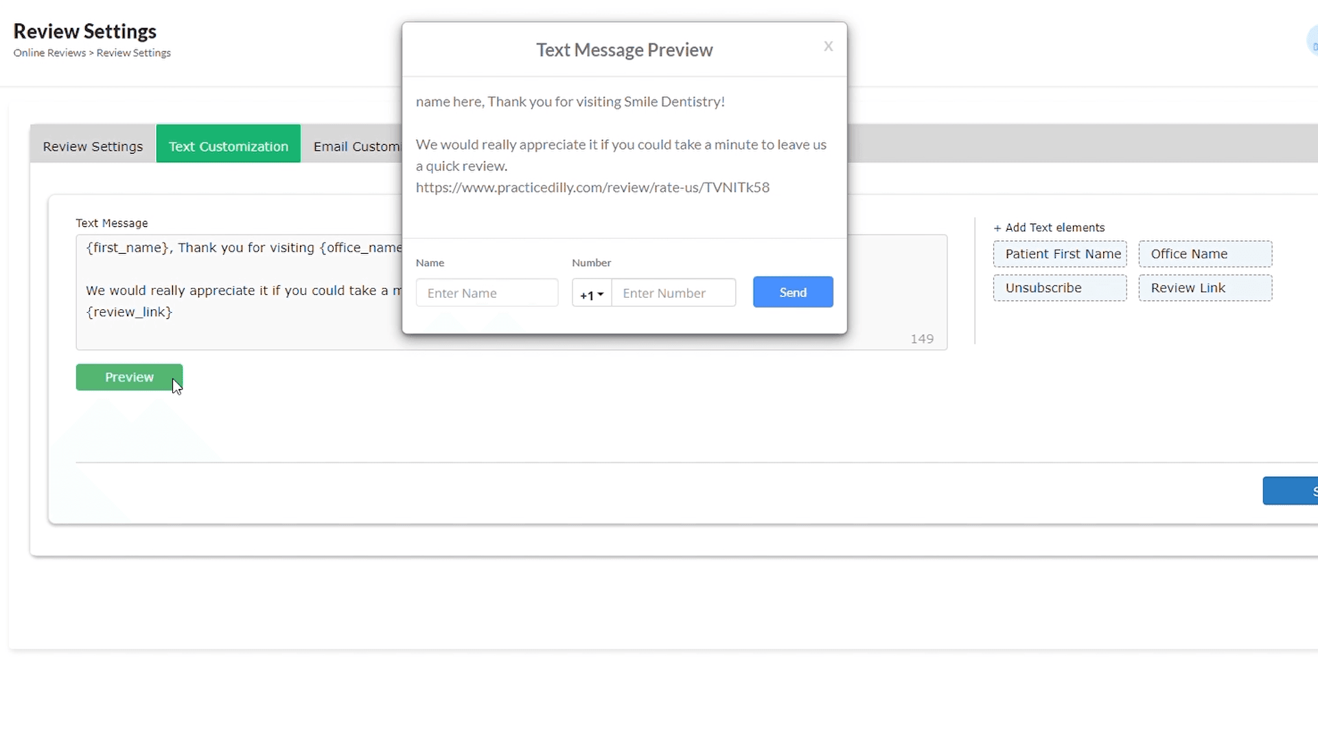 Previewing a customized review request