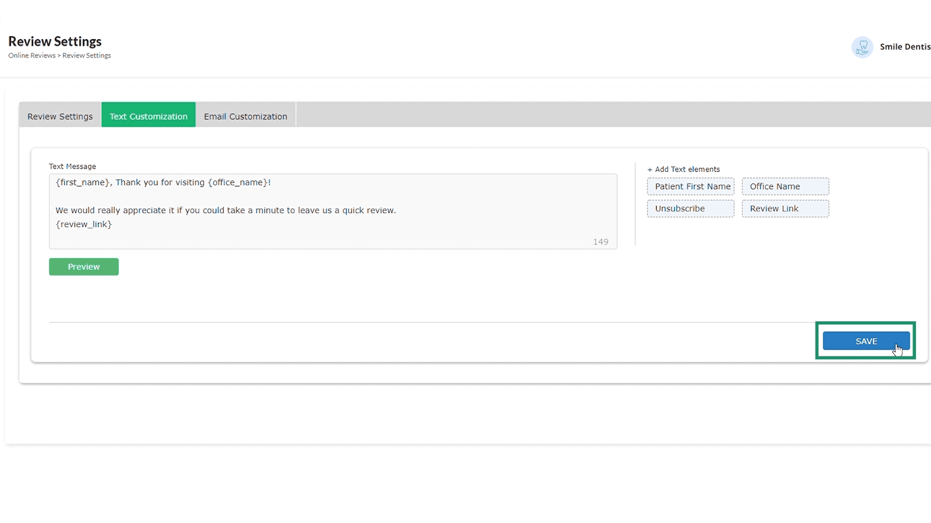Saving online review text customization