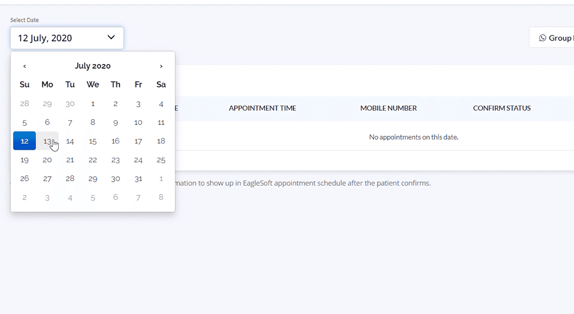 Selecting an appointment date