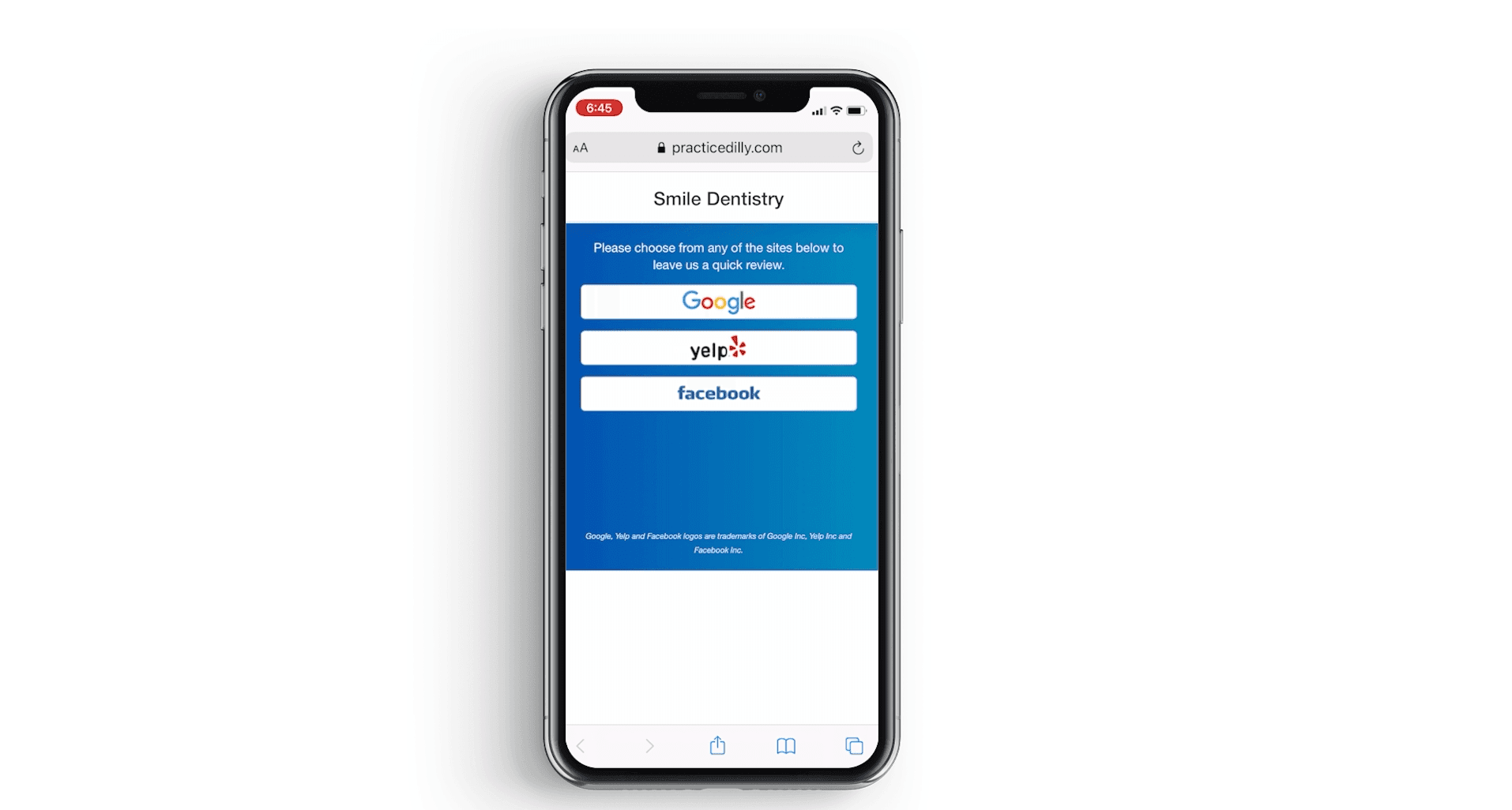 Yelp and Facebook review options