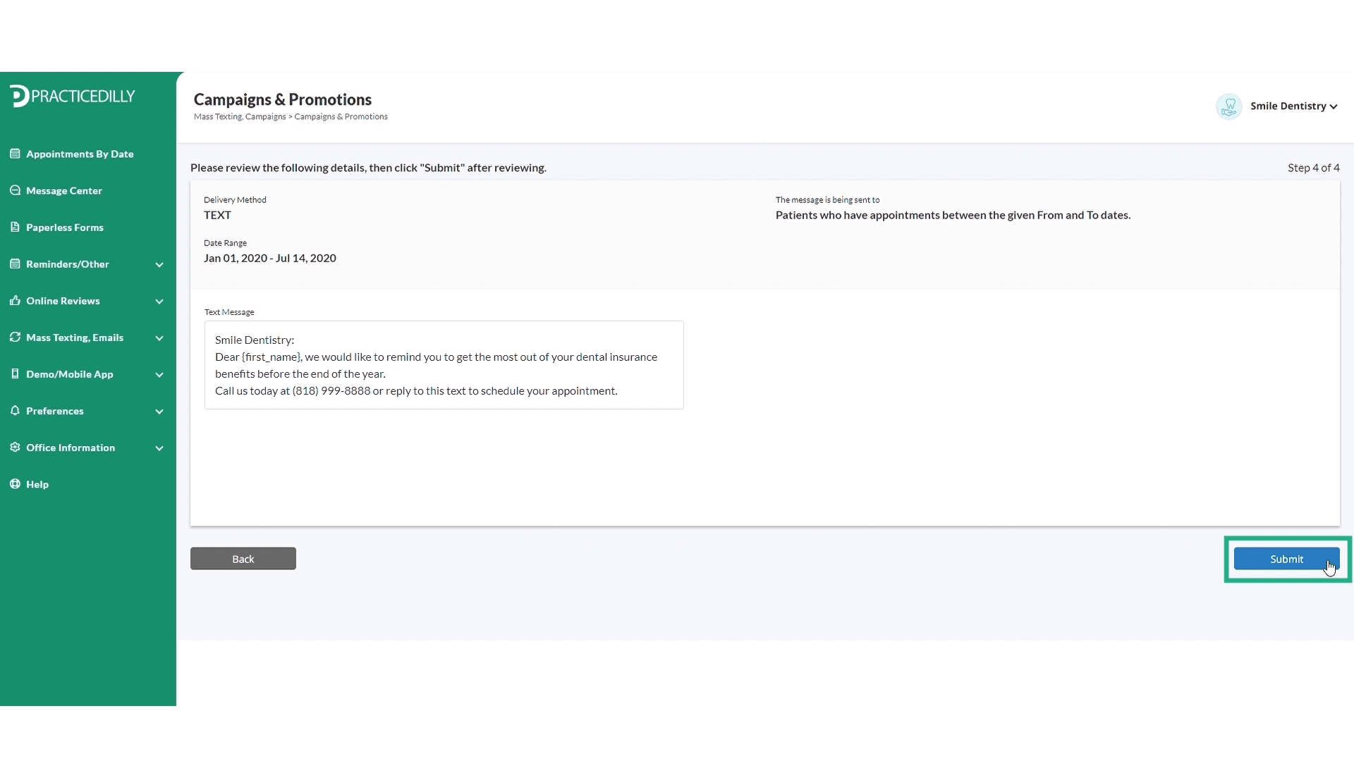 Successful campaign submission message