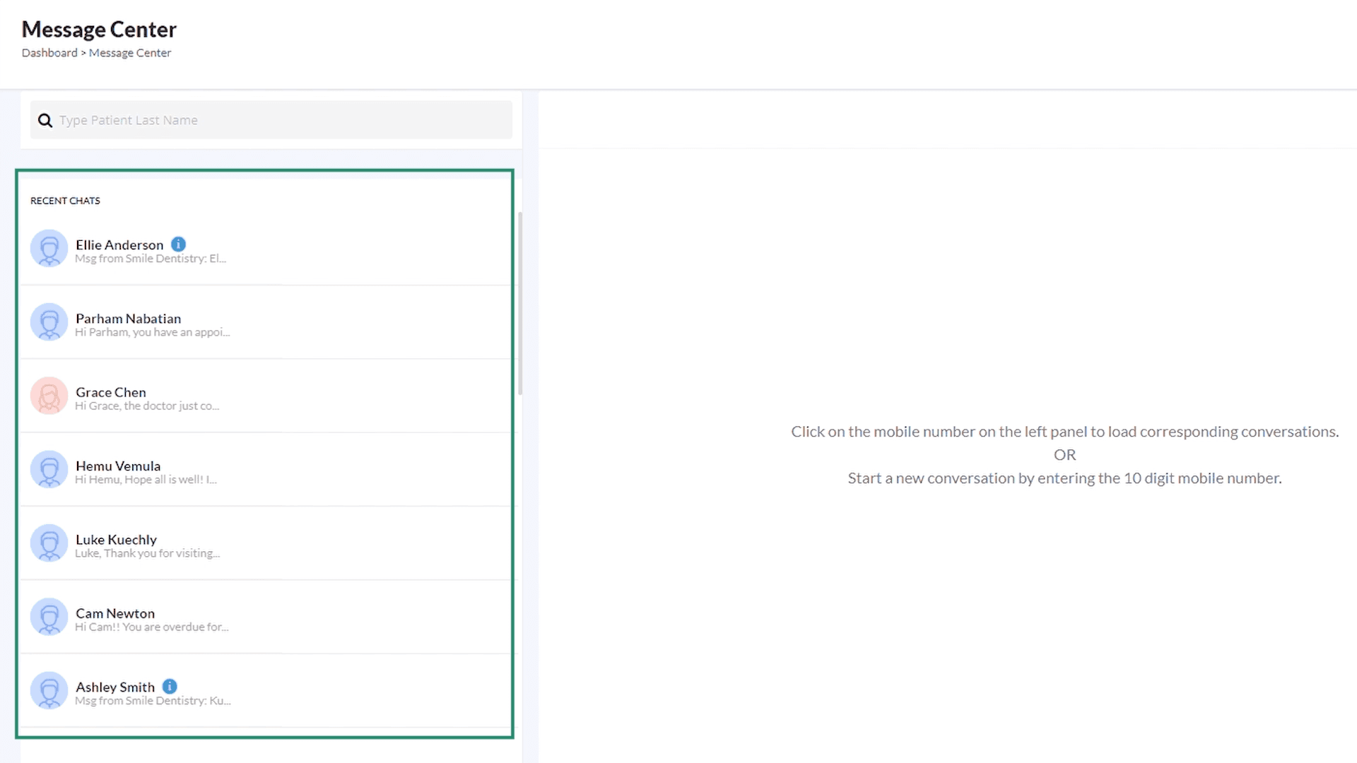 Previous patient conversations in Message Center