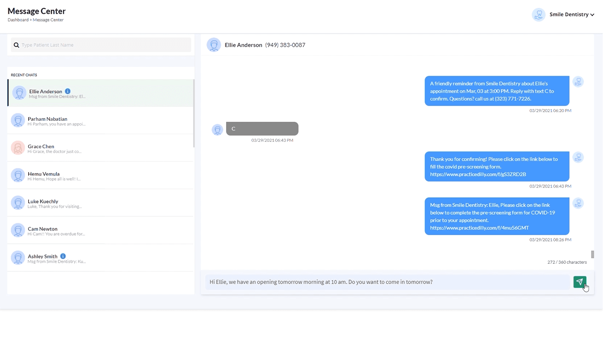 Writing and sending a patient text message