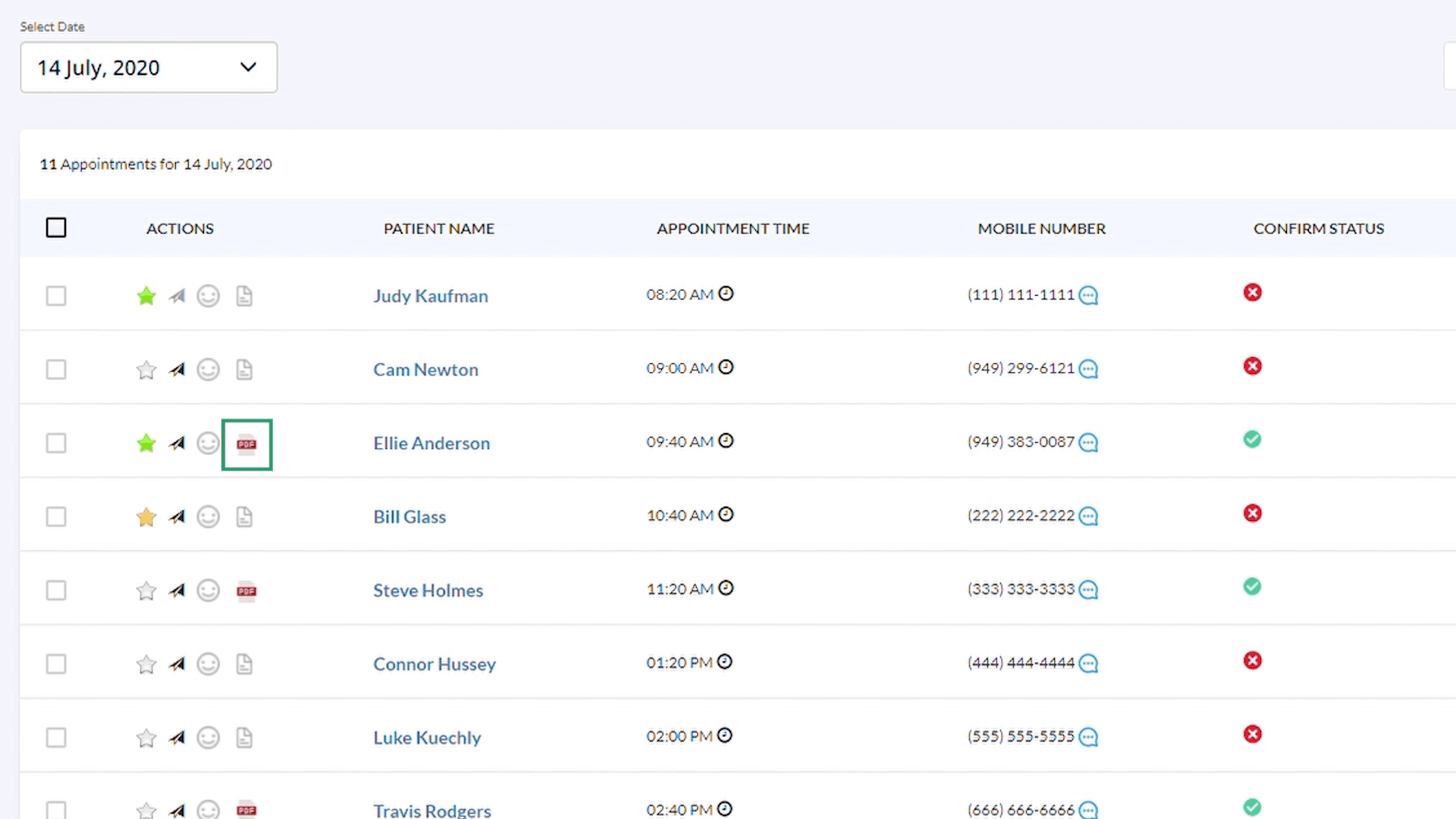 Completed pre-screening form available for review