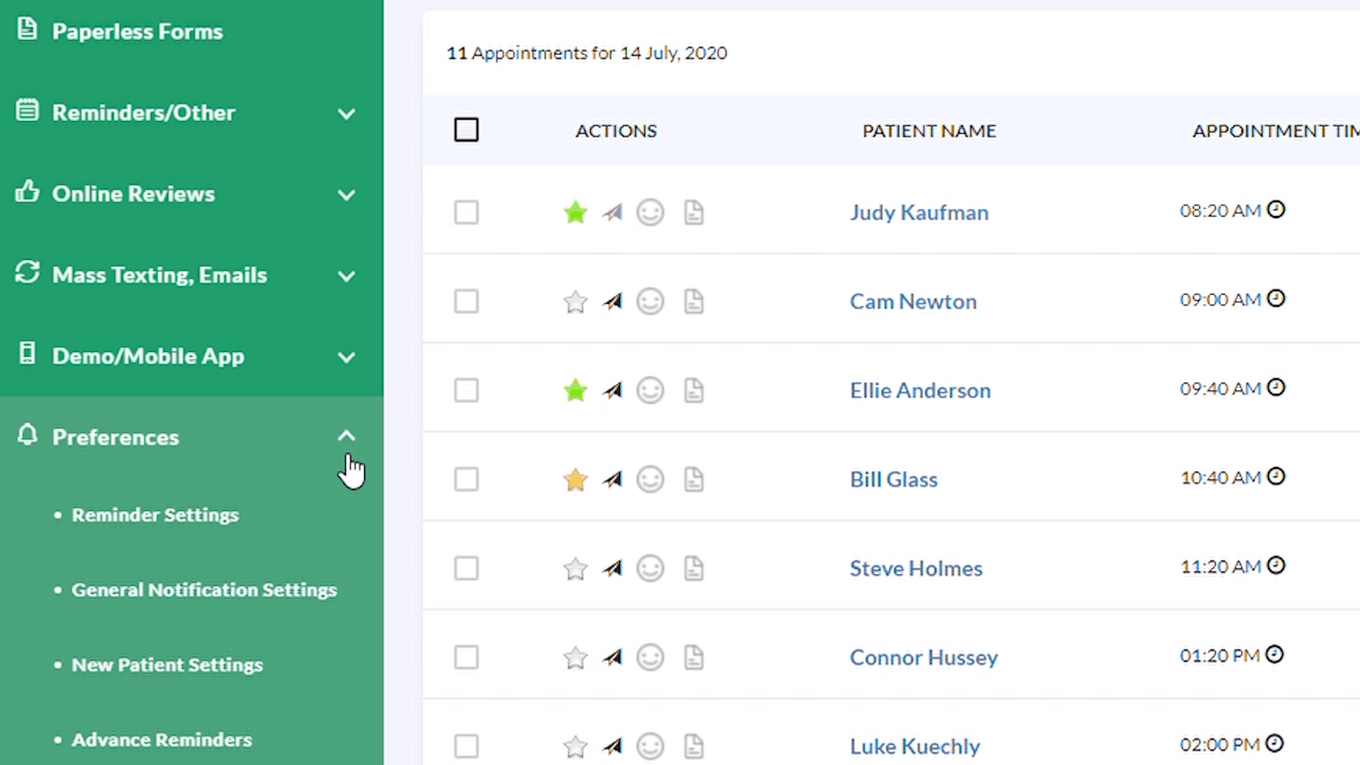 Reminder Settings for automated pre-screening forms