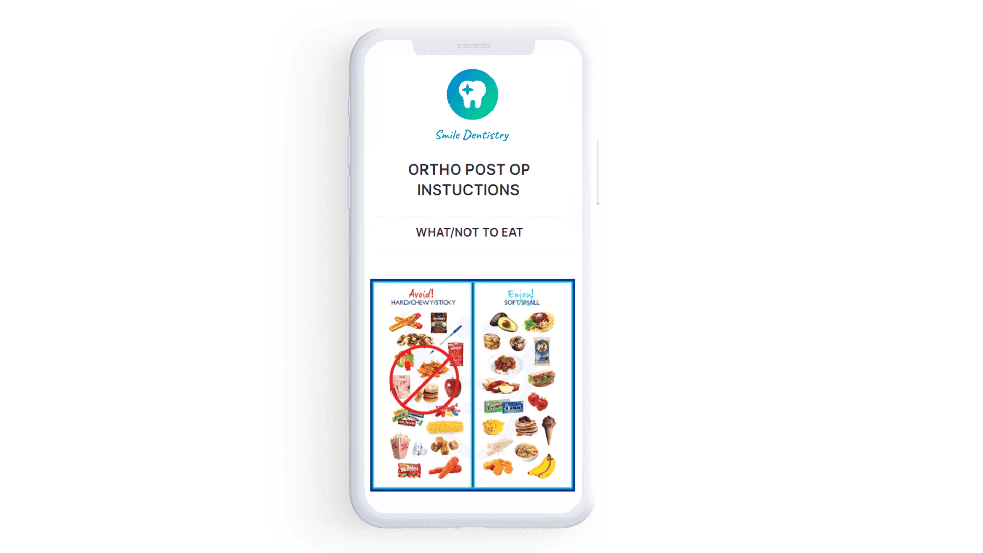 Post-op instructions displayed on a patient’s phone