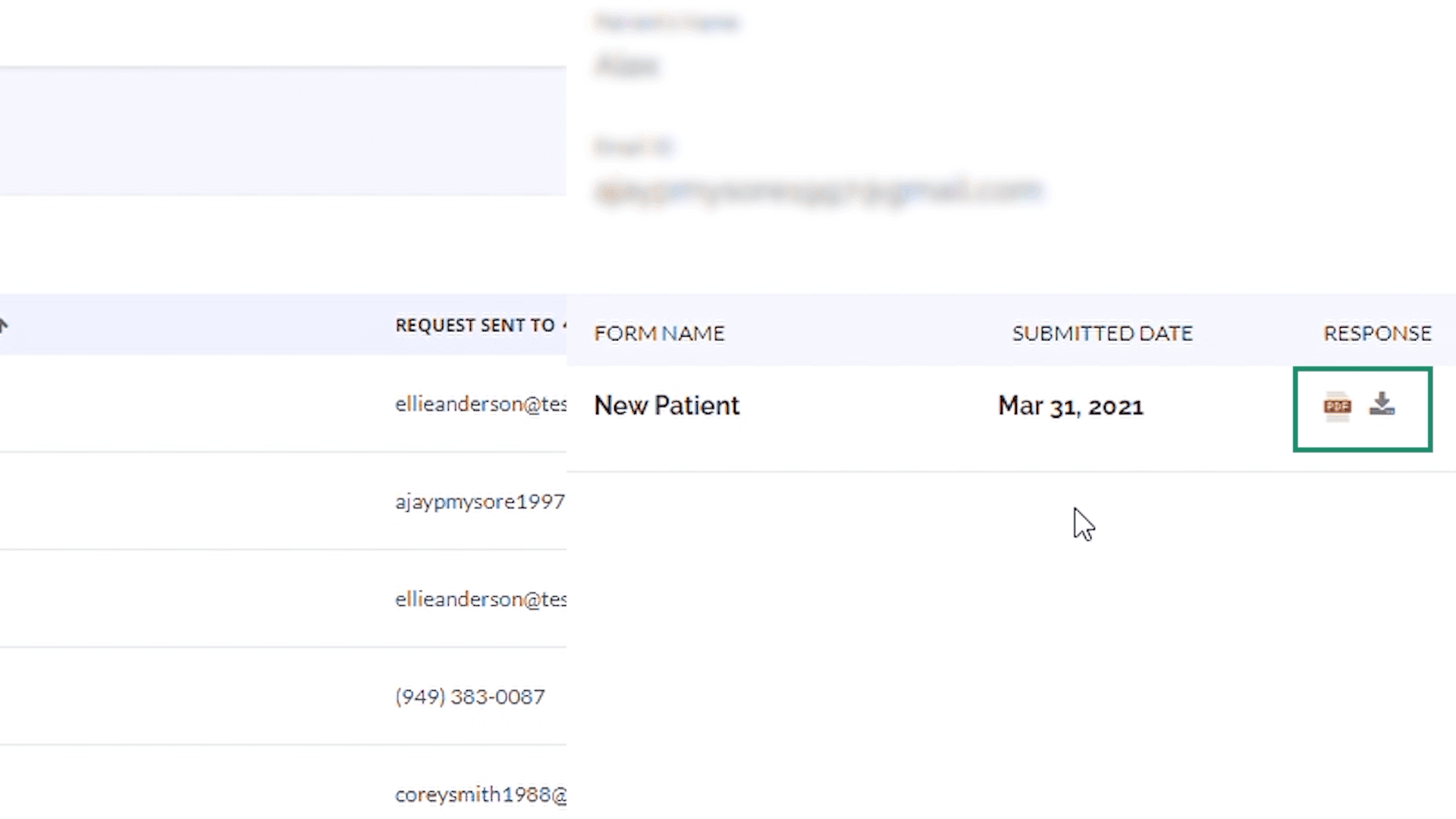 Downloading a completed patient form as a PDF