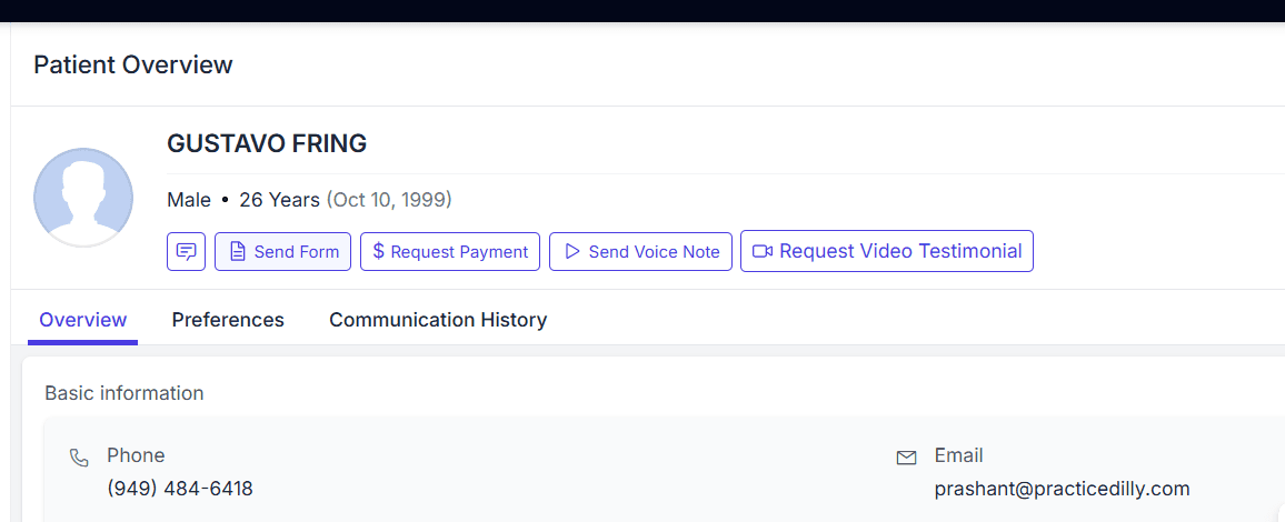 Send Form button in the Patient Overview actions