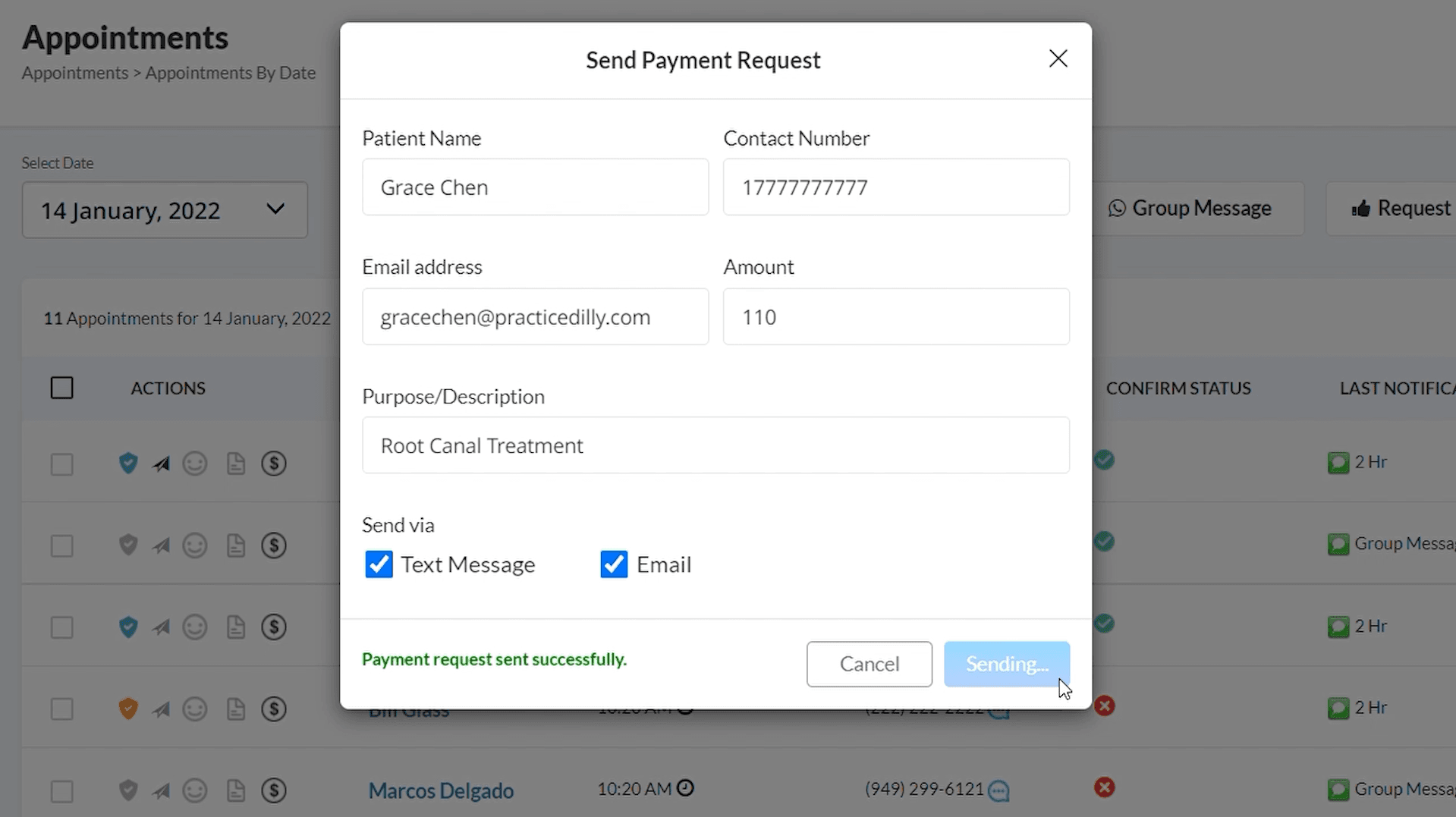 Payment request amount and purpose fields
