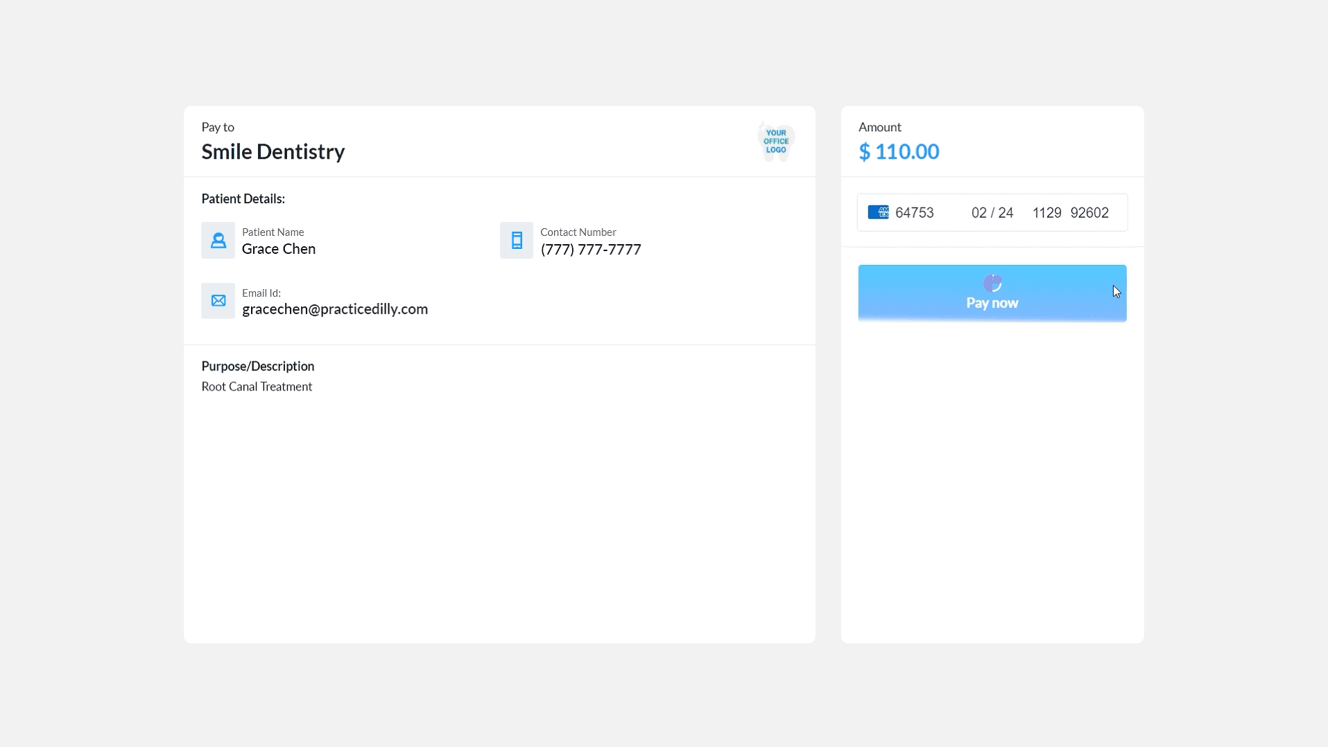 Credit card payment page
