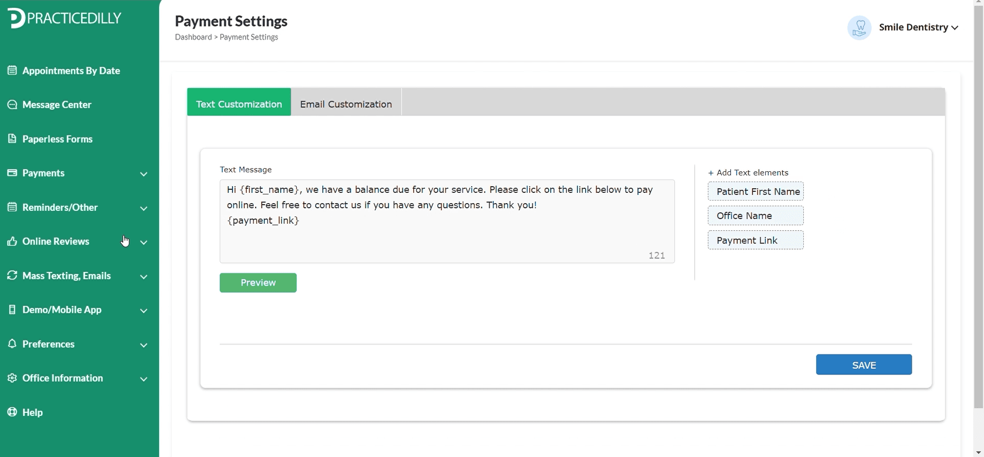 Payment request text-message settings