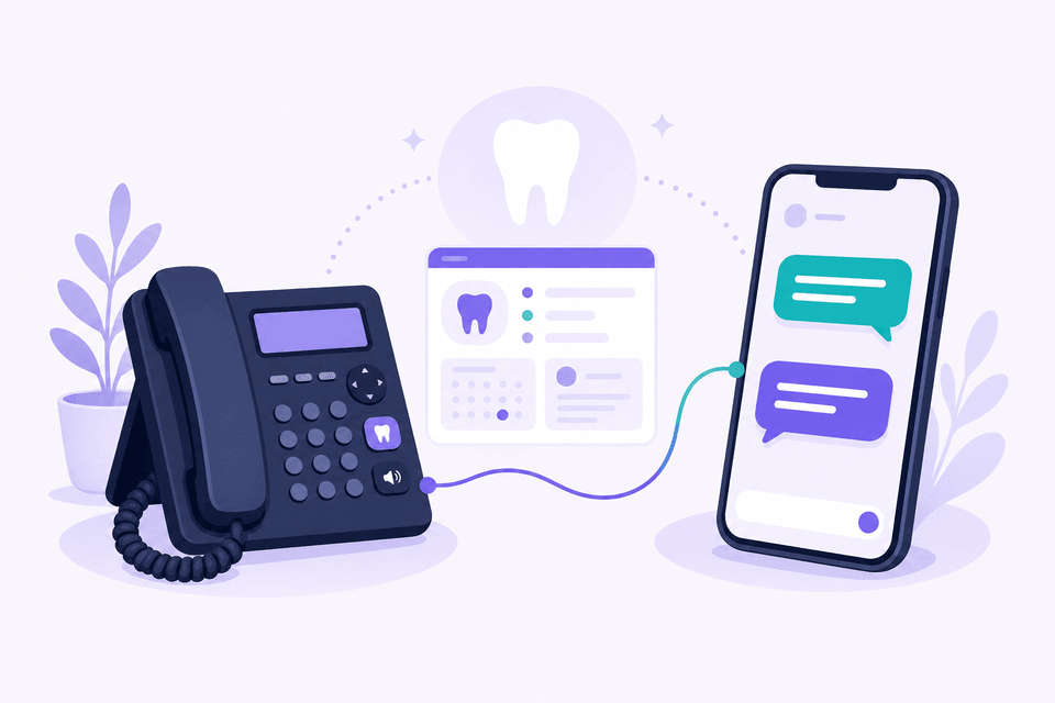 A dental office landline connected to a patient smartphone through a messaging dashboard