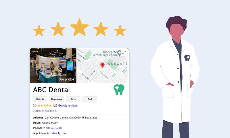 A highly rated dental practice appearing in local search results
