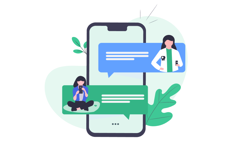 A dental office and patient communicating through two-way text messages