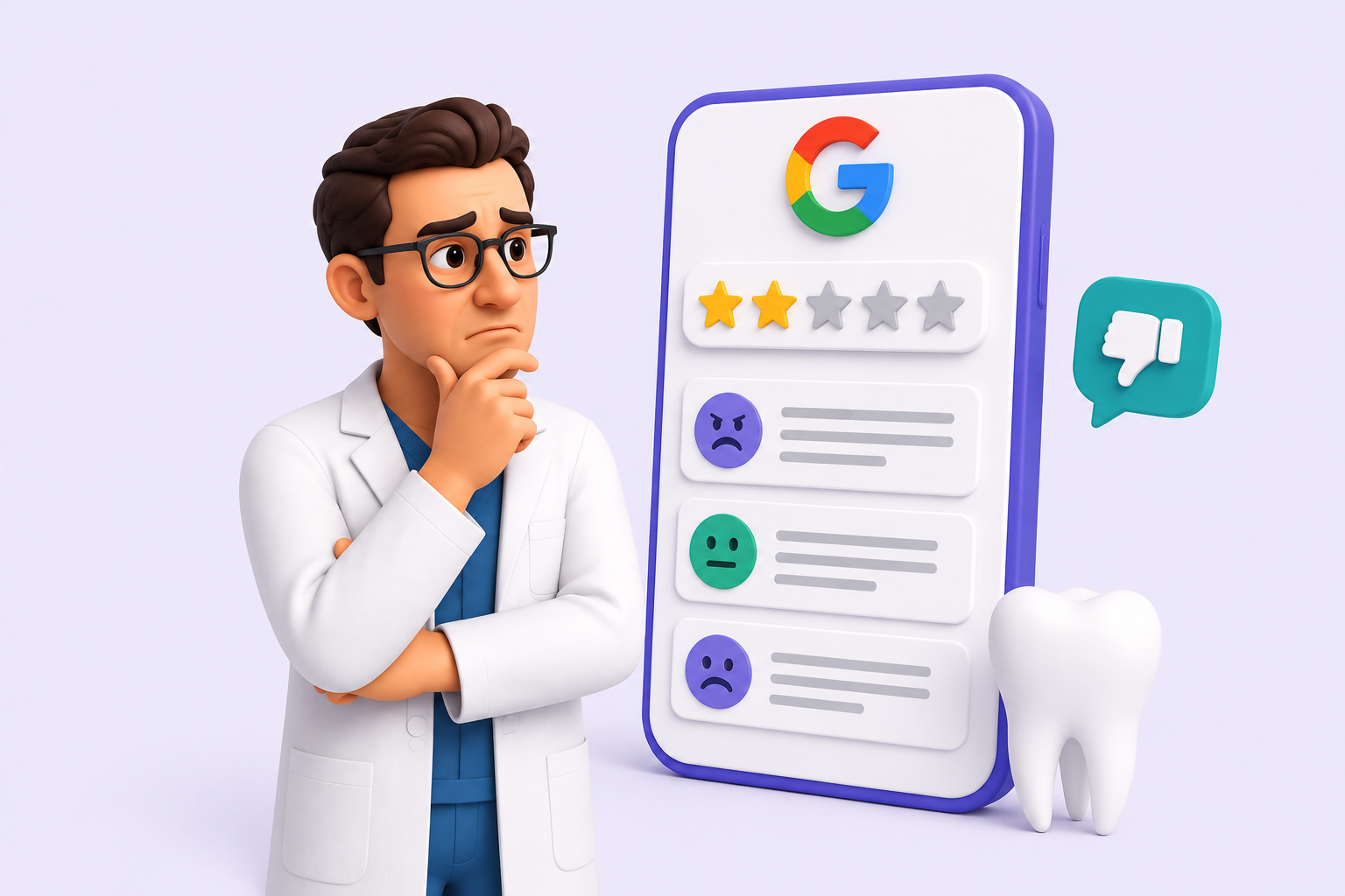 A dentist reviewing poor Google ratings for their practice