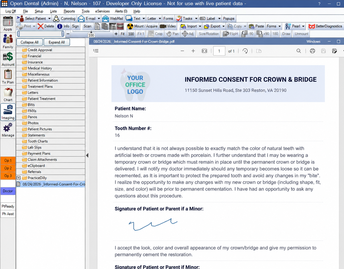 Completed patient form saved in the doctor's practice management system