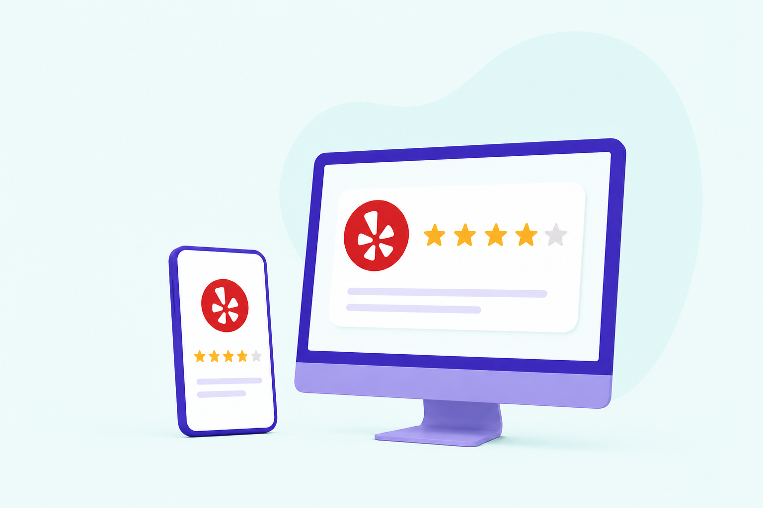 Yelp ratings displayed on desktop and mobile screens