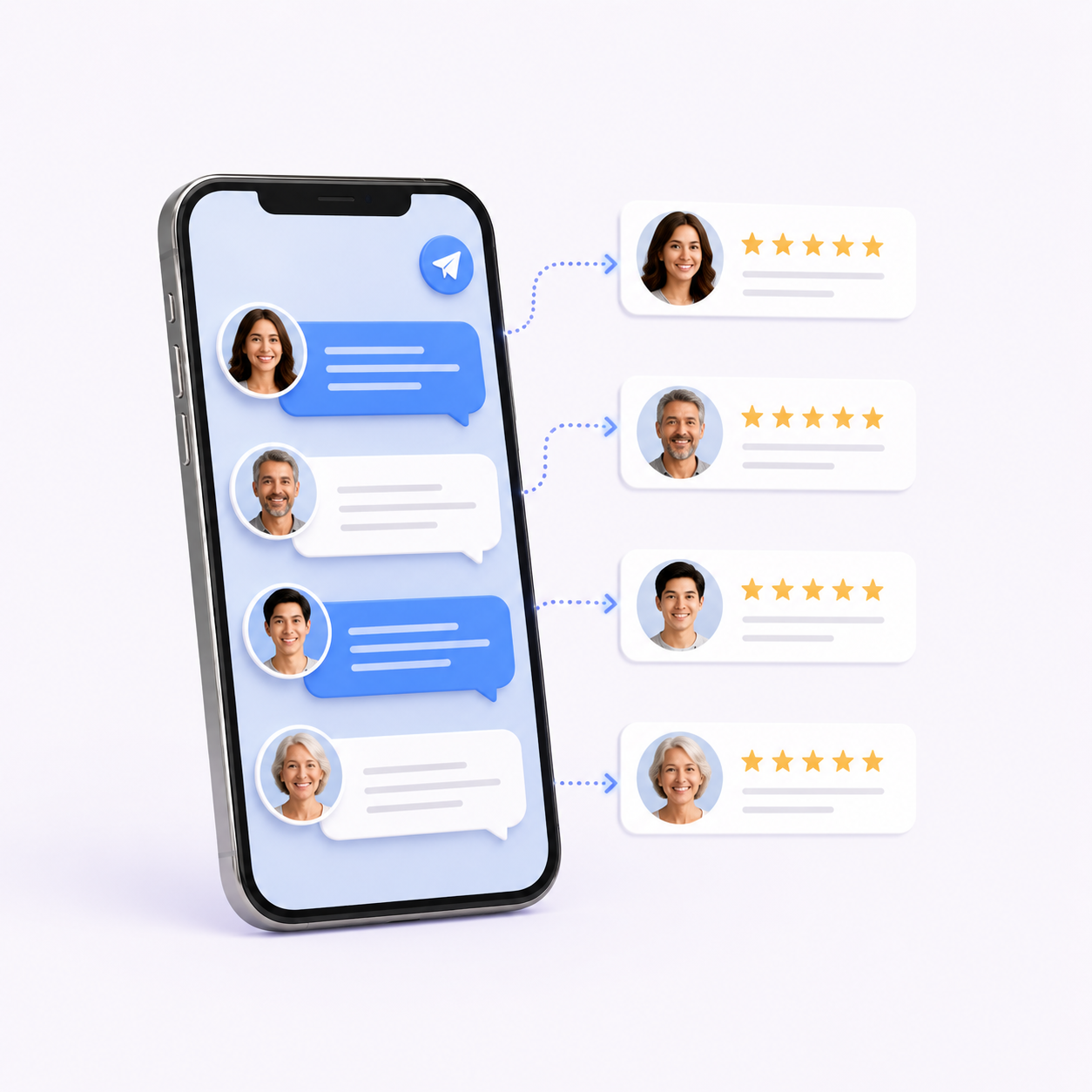 Custom illustration of automated review requests for Pacific Ocean Dental Group