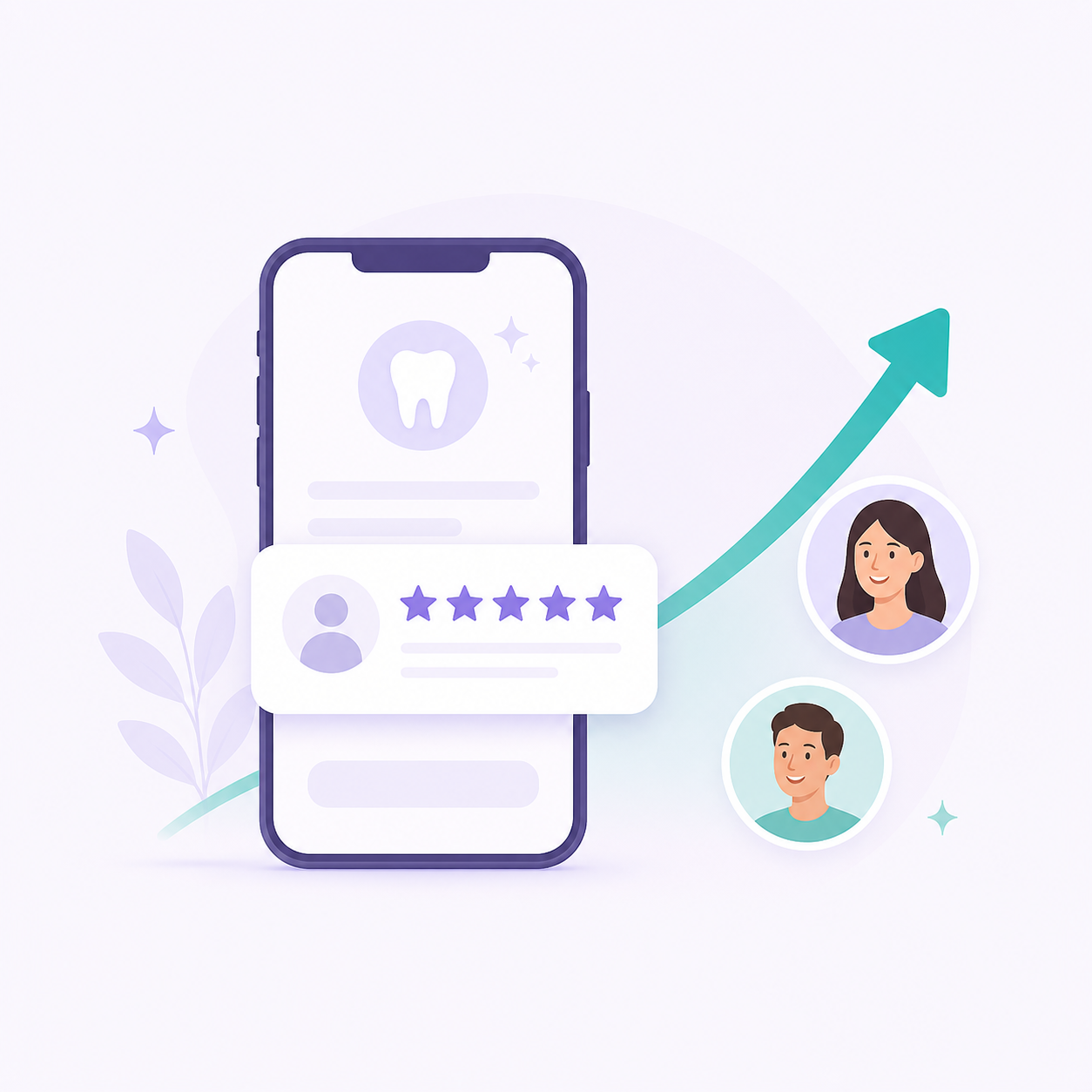 Custom illustration of online review growth and mobile practice management for Dr. Saghi Parham DDS