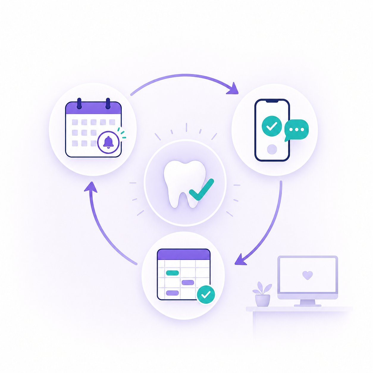 Custom illustration of automated recalls, welcome messages, and birthday emails