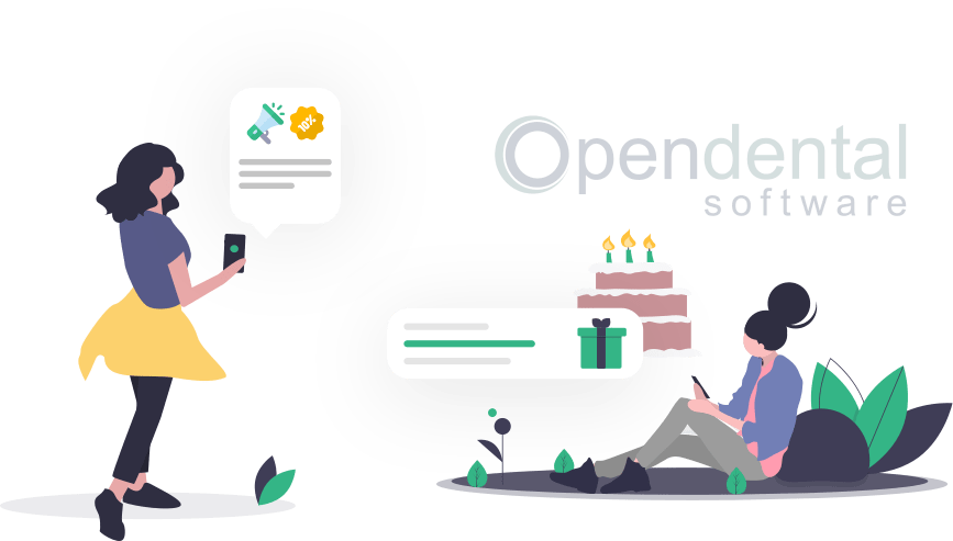 Patients receiving greetings, and re-call reminders or promotional, and urgent messages to all patients using the mass texting feature on the Opendental family file.